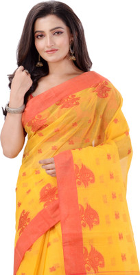 TANTLOOM Woven Handloom Pure Cotton Saree(Yellow)