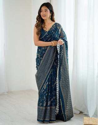 Satrani Printed Bollywood Chiffon, Georgette Saree(Blue)