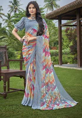 JustEthnic Printed Daily Wear Chiffon Saree(Grey)