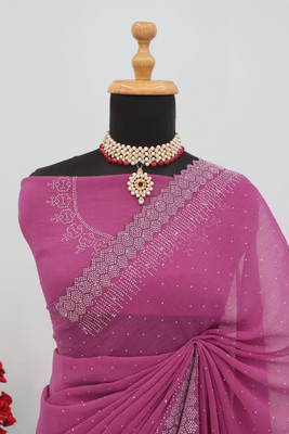 JENNYFEB Embellished Bollywood Organza Saree(Pink)