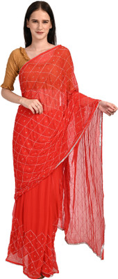 paras designer Embellished Bollywood Handloom Chiffon Saree(Red)