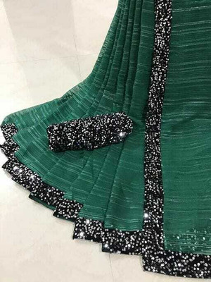 Albira Creation Embellished Banarasi Chiffon Saree(Green)
