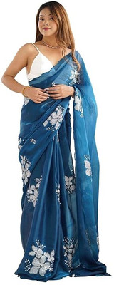 RAGISHA ENTERPRISE Embroidered, Floral Print Bollywood Jimmy choo, Organza Saree(Blue)