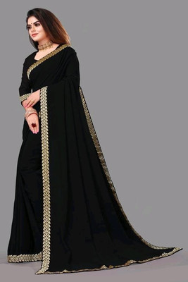 OKTAT Solid/Plain Bollywood Georgette Saree(Black)