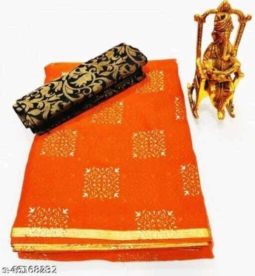 Florono enterprise Embellished Daily Wear Chiffon Saree(Orange)