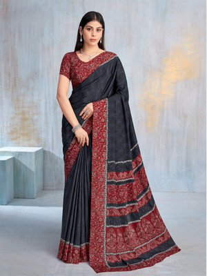Tasrika Floral Print, Geometric Print, Digital Print, Printed Bollywood Crepe Saree(Black)