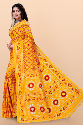 Leelavati Printed Bandhani Georgette Saree(Gold, Yellow)