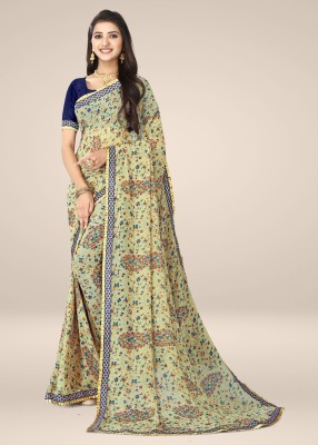 Georgette Printed Sarees Printed Daily Wear Georgette Saree(Cream)