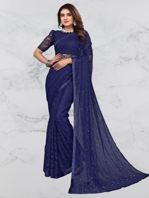 NORAFLEX Embroidered Bollywood Net Saree(Blue)