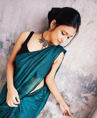 Local handloom Solid/Plain Handloom Pure Cotton Saree(Dark Green)