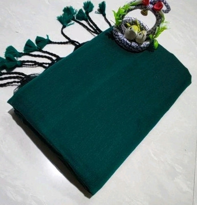 Apu Solid/Plain Handloom Pure Cotton Saree(Green)