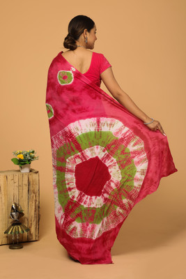 JAIPURI BLOCK PRINT Blocked Printed, Color Block, Dyed, Floral Print, Printed Daily Wear Pure Cotton Saree(Red)