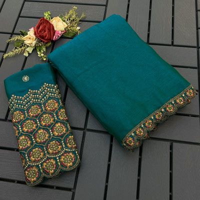 V AMAN FASHION Solid/Plain, Self Design Bollywood Chiffon Saree(Green)