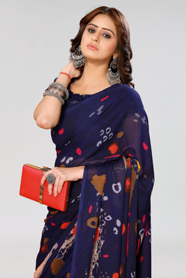 ANIRAV Printed Bollywood Georgette Saree(Blue)