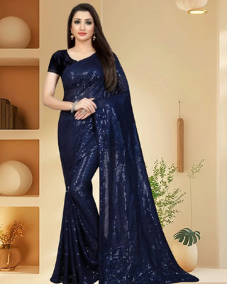 JAYAMENTERPRISE Embellished Bollywood Georgette Saree(Dark Blue)