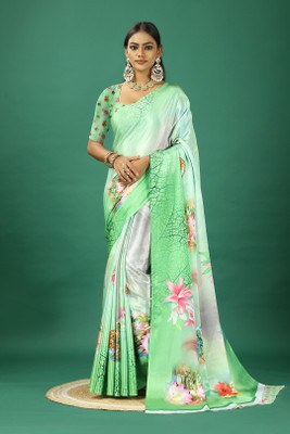 Virendra Textiles Self Design Bollywood Satin Saree(Green)