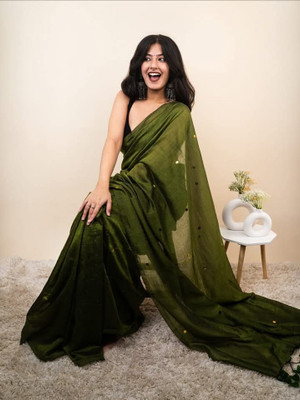 Maa laxmi saree center Self Design Tant Pure Cotton Saree(Green)
