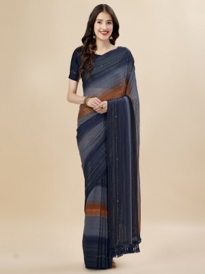 RekhaManiyar Embellished Bollywood Georgette Saree(Blue)