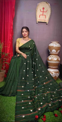 RM CREATION Self Design Handloom Handloom Cotton Blend Saree(Green)