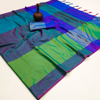 HouseOfCommon Color Block Bollywood Silk Blend Saree(Pack of 2, Multicolor)