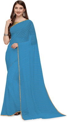 HouseOfCommon Embroidered Bollywood Silk Blend Saree(Light Blue)
