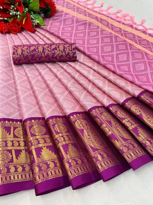 AVANTIKA FASHION Woven Banarasi Art Silk, Cotton Silk Saree(Pink, Purple)