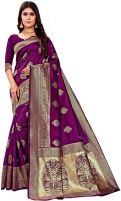 HouseOfCommon Woven Kanjivaram Pure Silk, Art Silk Saree(Purple)