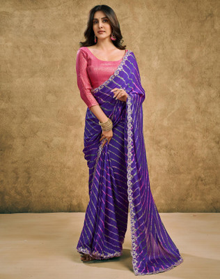Tasrika Printed, Embellished Bollywood Chiffon, Georgette Saree(Purple)