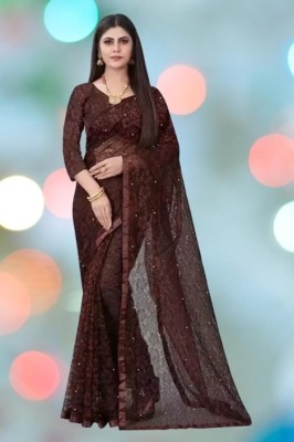 Nexafashion Dyed Bollywood Brasso Saree(Brown)