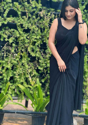 Anand Sarees Solid/Plain Bollywood Georgette Saree(Black)