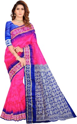 Samrat Handlooms Temple Border, Woven Sambalpuri Cotton Silk Saree(Pink)