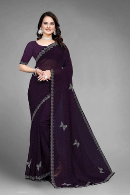 VEERAIVA Embroidered Bollywood Georgette Saree(Purple)