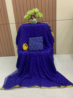 ABRUZZO Polka Print Daily Wear Chiffon Saree(Dark Blue)