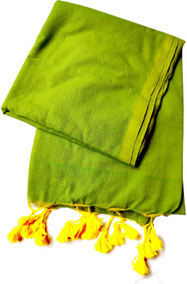 sheeisqueen Solid/Plain Handloom Handloom Cotton Blend Saree(Green)