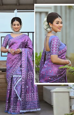 VM Selling Hub Self Design Mekhela Chador Silk Blend Saree(Purple)