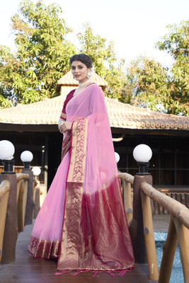 Aarunika IC Woven Bollywood Organza Saree(Pink)