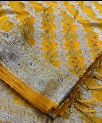 MAJDASAREES Dyed Kanjivaram Organza Saree(Yellow)