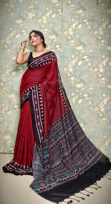PALANDPALSAREE Printed Handloom Cotton Blend Saree(Multicolor)