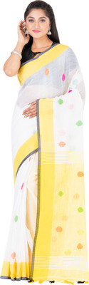 SAYAN CREATION Self Design Handloom Pure Cotton Saree(White)