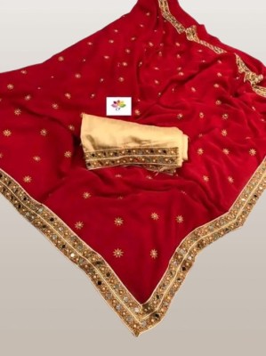 RUDRANI FASHION Solid/Plain Bollywood Georgette Saree(Red)