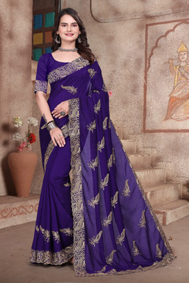 Shree Shyam Creation Embroidered Bollywood Chiffon Saree(Purple)