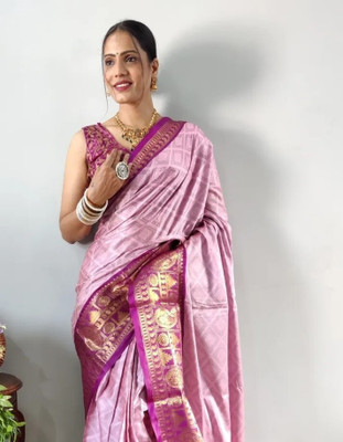MAHADEV ENTERPRISE Solid/Plain, Applique Banarasi Silk Blend, Cotton Blend Saree(Multicolor)