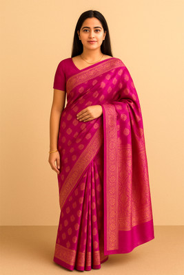 RPS Printed Saree with Attached Blouse Cotton Silk Saree(Purple)
