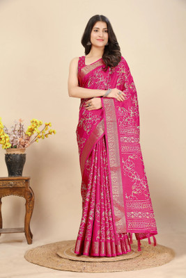 J6 Designers Self Design, Checkered, Printed Bollywood Cotton Silk Saree(Pink)