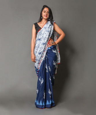 BUTA BUTI Printed Daily Wear Cotton Blend Saree(Blue)