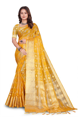 Aarunika SBT Solid/Plain Bollywood Organza Saree(Yellow)