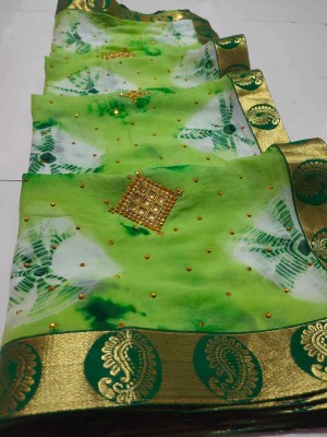 Neelkanth Ent Printed, Self Design, Graphic Print, Striped, Checkered Handloom Chiffon Saree(Green)