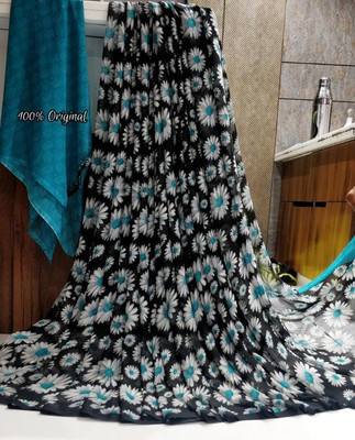 Fancy Fab Printed Daily Wear Chiffon Saree(Light Blue)
