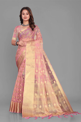 Aarunika fashion Solid/Plain Bollywood Organza Saree(Pink)