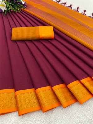 KanjiQueen Checkered Jamdani Silk Blend, Cotton Blend Saree(Maroon, Orange)